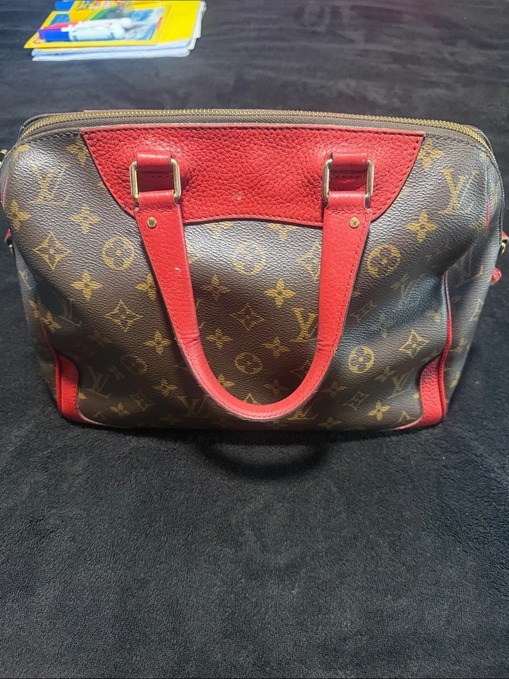 Louis Vuitton Monogram Satchel with Red Trim